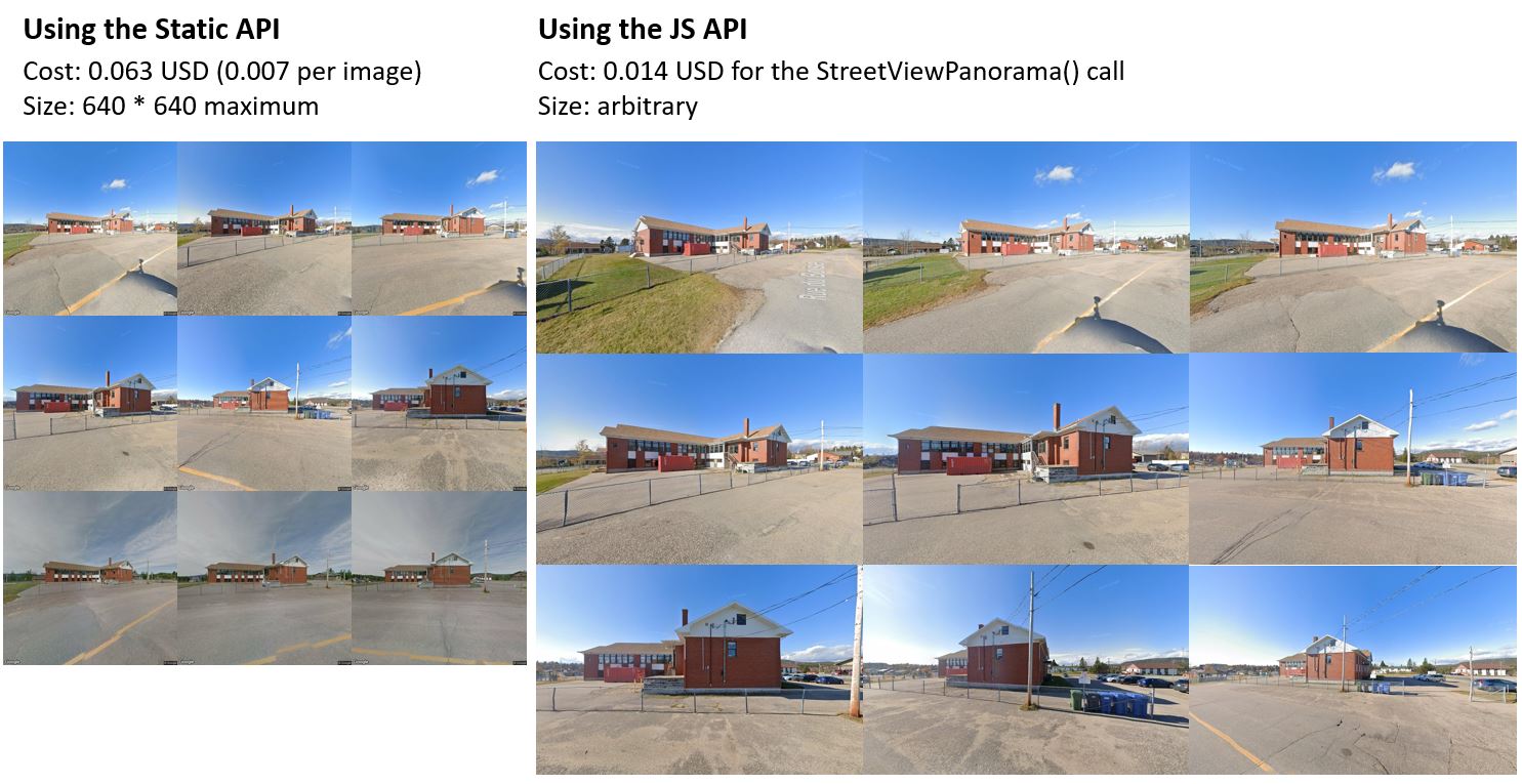 Image 1: Example comparison of equivalent images taken from the static API and the JS API